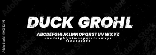Grunge Texture font. Bold and heavy style. Editable vector. Uppercase and Lowercase.