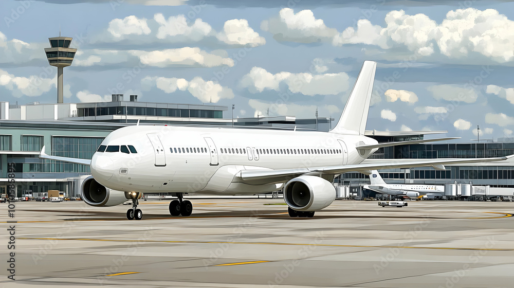 Airplane on the tarmac at the airport Airplane on the tarmac at the airport