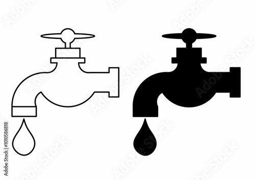 two water tap silhouette outline icon images.water drops isolated white background