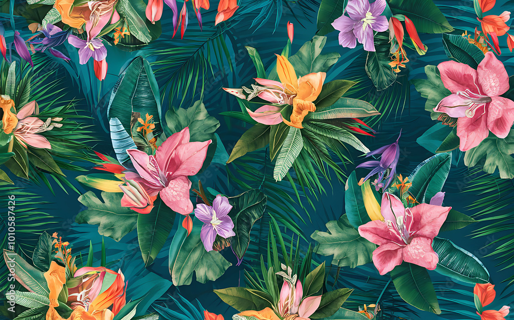 An attractive tropical flower pattern for tranquil spaces, Bloom Bliss is a radiant floral background celebrating tropical elegance in photos, and illustrations. An attractive tropical flower pattern for tranquil spaces, Bloom Bliss is a radiant floral background celebrating tropical elegance in photos, and illustrations.