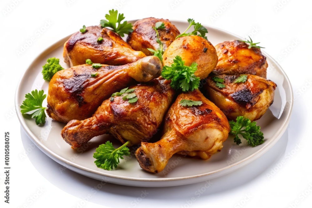 Delicious Grilled Chicken Legs on a Plate Isolated on White Background for Culinary, Food Photography, and Recipe Use Delicious Grilled Chicken Legs on a Plate Isolated on White Background for Culinary, Food Photography, and Recipe Use
