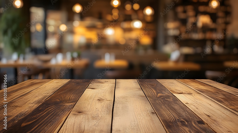Empty wood desk with blurred background of cafe and restaurant. Empty wood desk with blurred background of cafe and restaurant.