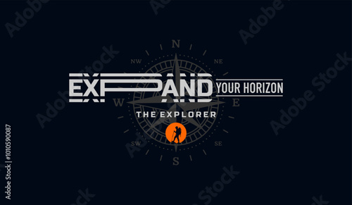 Expand horizon, explorer, abstract typography motivational quotes modern design slogan. Vector illustration graphics print t shirt, apparel, background, poster, banner, postcard or social media