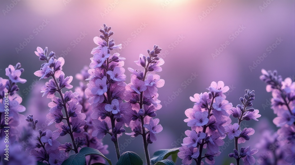 Fototapeta premium Dense Floral Arrangement Flowers of Lavender and Lilacs, in Shades of Purple