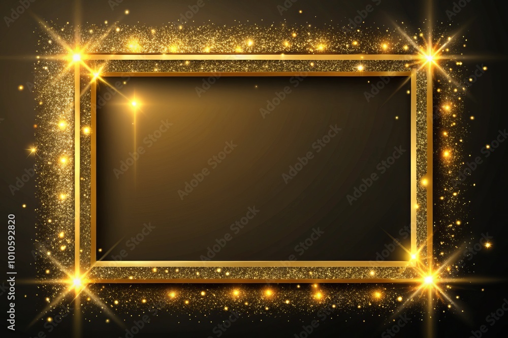 Obraz premium Elegant 3D Golden Award Frame with Glittering Lines in Rectangle Shape for Premium Recognition and Celebration Designs