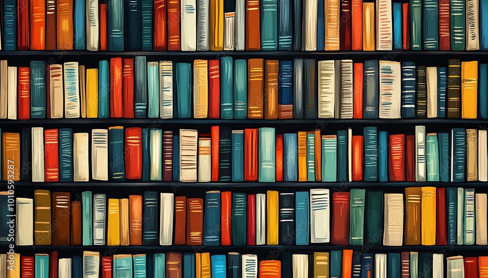 Seamless bookthemed pattern with an array of colorful books resembling a bookcase, lively and eyecatching background illustration Seamless bookthemed pattern with an array of colorful books resembling a bookcase, lively and eyecatching background illustration