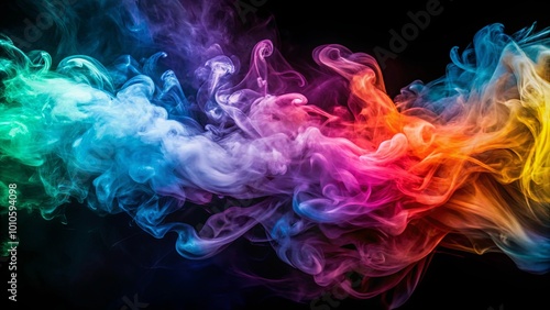 Abstract Fluid Forms of Colorful Smoke on Black Background