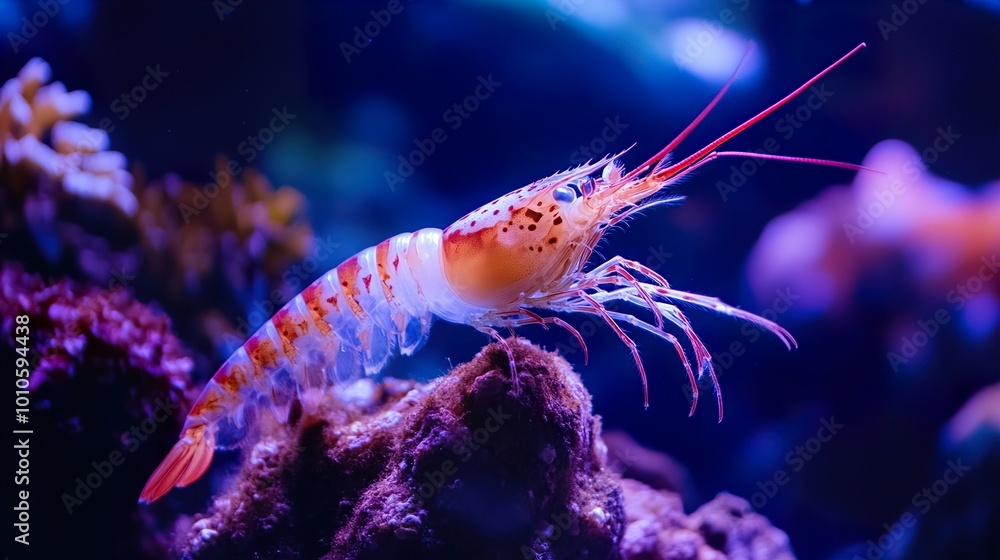 Close-Up of a Vibrant Shrimp on a Coral Reef Close-Up of a Vibrant Shrimp on a Coral Reef