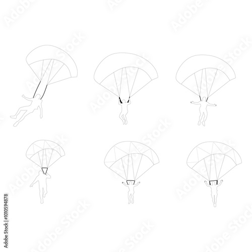 Parachute silhouette.man doing paragliding. Paragliding wings and safety belt for flying in the air vector illustration