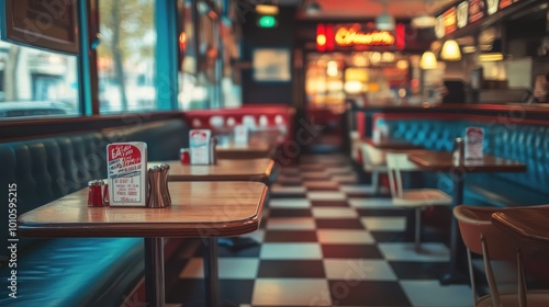 Cozy Diner Scene with Checkered Floors and Retro Decor