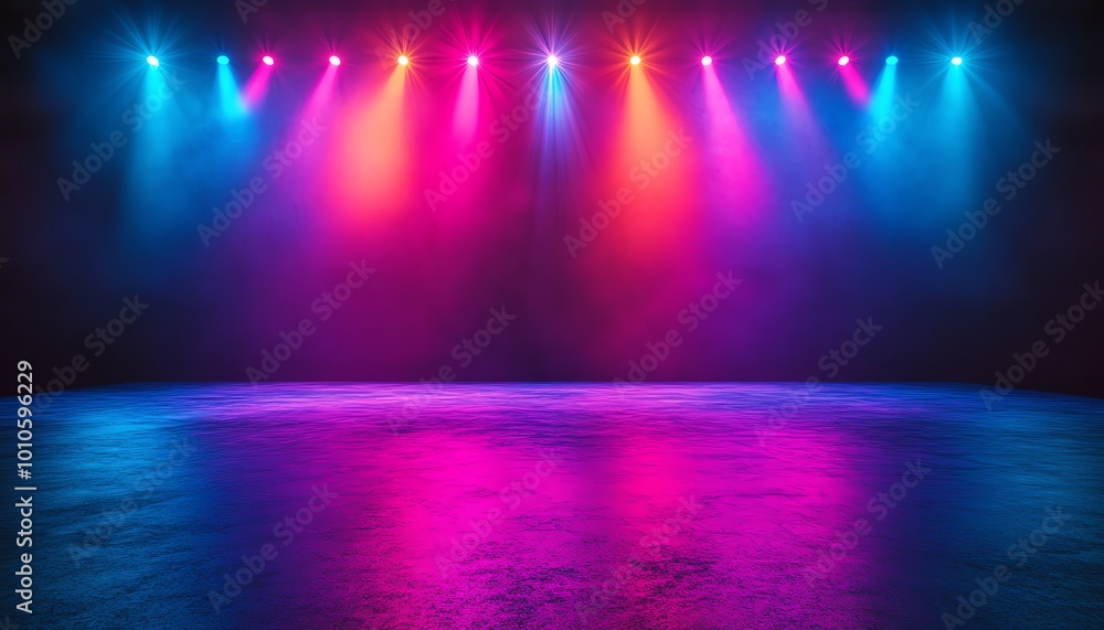 custom made wallpaper toronto digitalBanner background featuring an empty stage with vibrant, colorful spotlights and ample copy space for text or branding