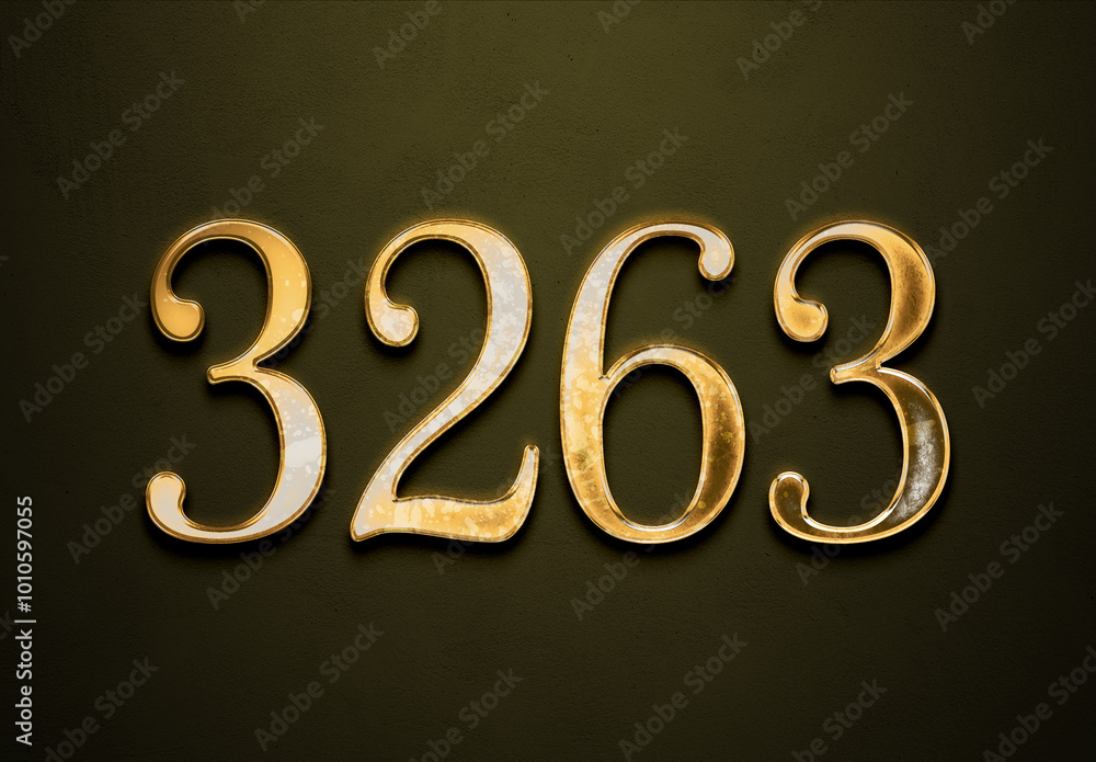Old gold effect of 3263 number with 3D glossy style Mockup. Old gold effect of 3263 number with 3D glossy style Mockup.