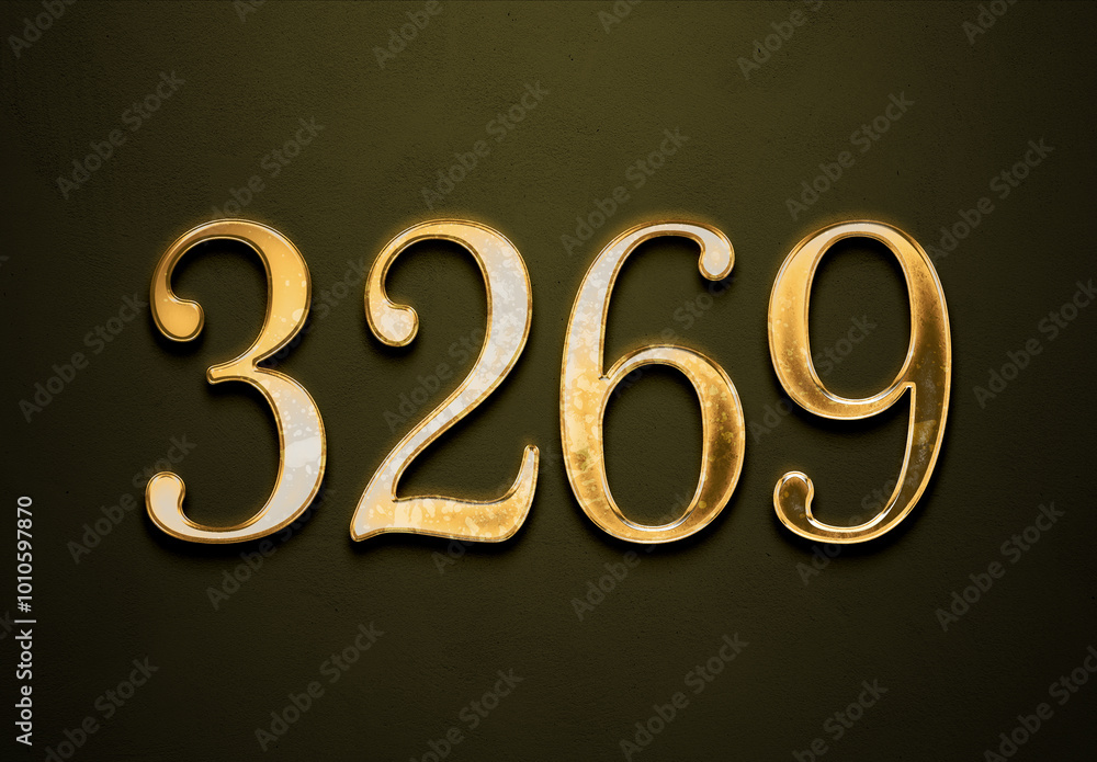 Old gold effect of 3269 number with 3D glossy style Mockup. Old gold effect of 3269 number with 3D glossy style Mockup.