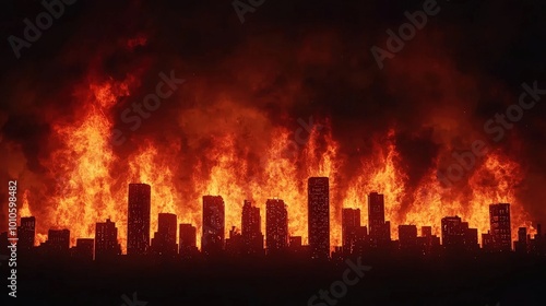 Burning Cityscape Apocalyptic Fire Disaster