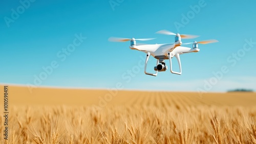 Autonomous drone scanning crop fields for data analysis, advanced technology ensuring agricultural efficiency and food security photo