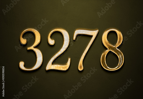 Old gold effect of 3278 number with 3D glossy style Mockup. 