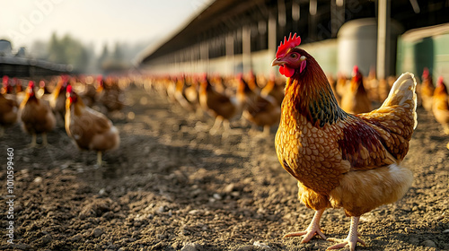 A Golden Hen Stands Out Among a Flock of Chickens