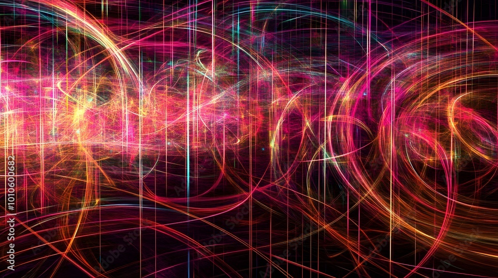 Abstract Colorful Lines and Circles on Dark Background Abstract Colorful Lines and Circles on Dark Background