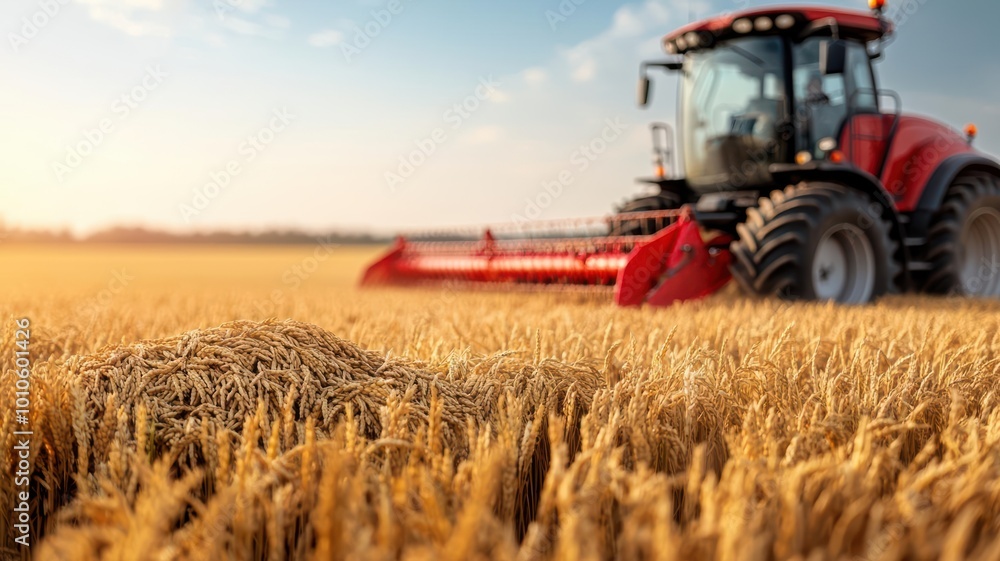 Obraz premium Farmers harvesting rice in Asia, wheat in Europe, and corn in the Americas, depicting the global scale of agriculture for food security