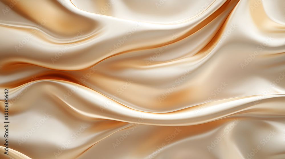 Fototapeta premium Top view of light yellow satin, beautiful fabric background for design uses ,abstract background luxury cloth or liquid wave or wavy folds of grunge silk texture,abstract background luxury cloth