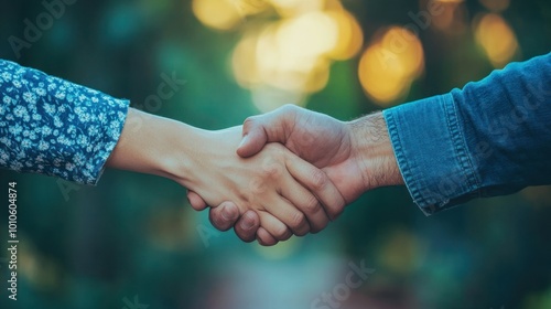 Wallpaper Mural A Close-Up of Two People Shaking Hands in a Natural Setting Torontodigital.ca
