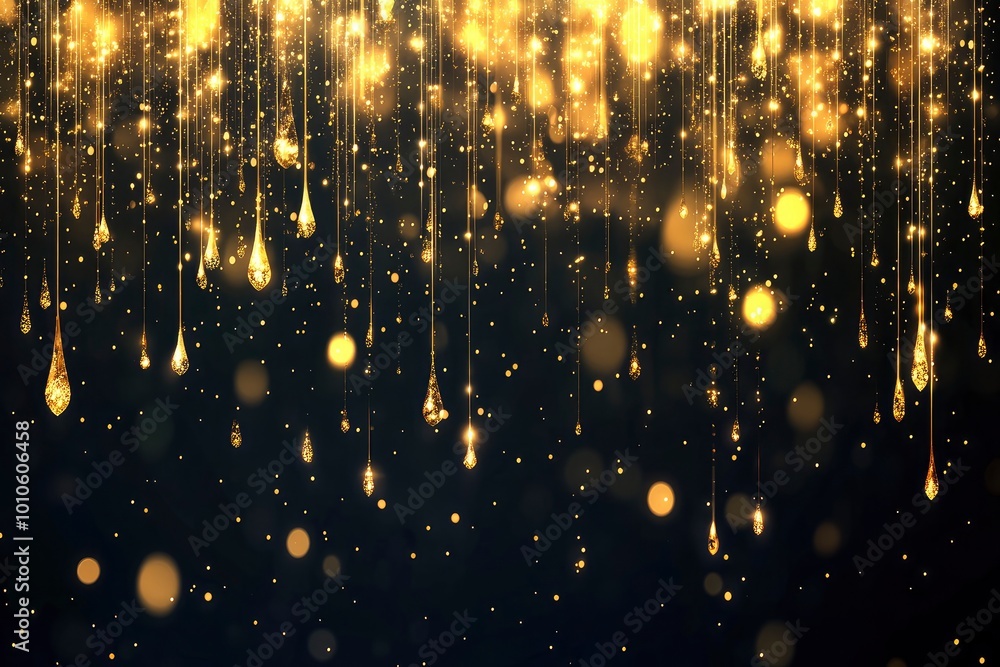 Gold glitter and shiny golden rain on black background. Vector horizontal luxury background. with generative ai Gold glitter and shiny golden rain on black background. Vector horizontal luxury background. with generative ai