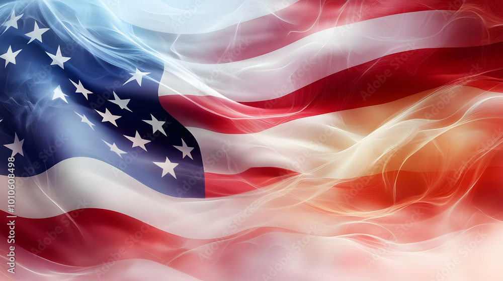Εκτύπωση καμβά Abstract American Flag Waving in the Wind, Patriotic Design