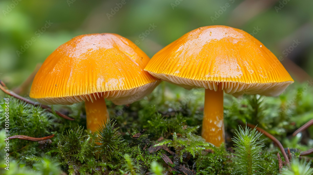 Two Orange Mushrooms in Moss Two Orange Mushrooms in Moss