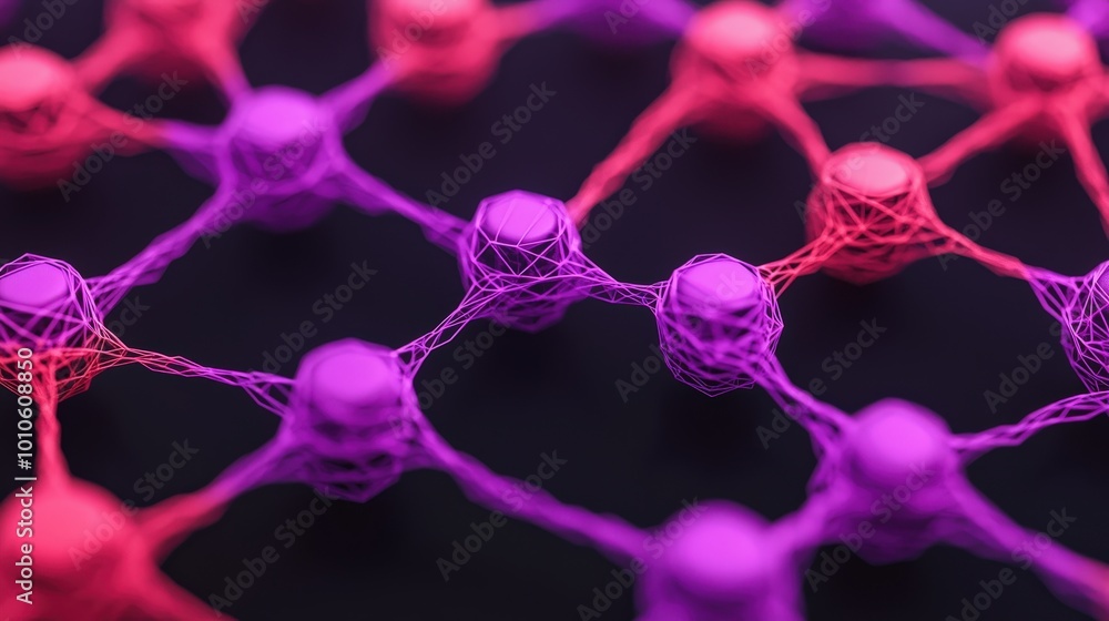 Abstract Network Connection 3D Render Pink and Red Nodes Abstract Network Connection 3D Render Pink and Red Nodes