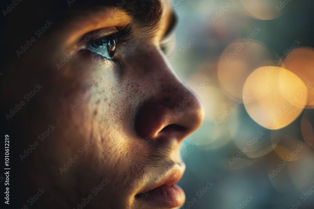 A young man with a beard and a dark eye staring into the distance A young man with a beard and a dark eye staring into the distance
