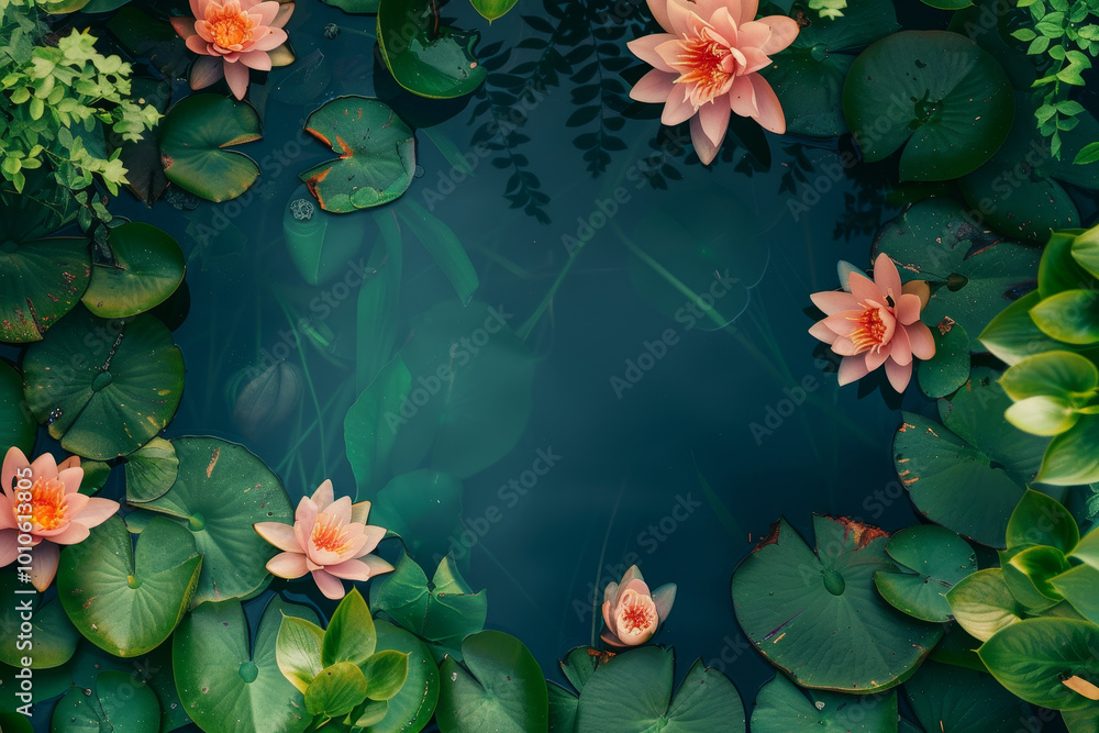 A pond with a lot of lilies and green plants A pond with a lot of lilies and green plants