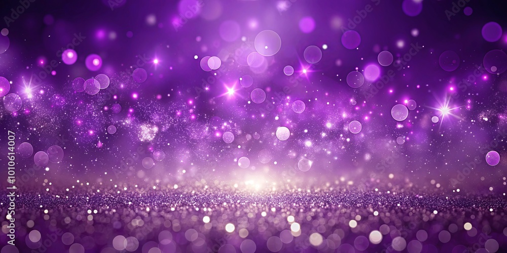 A shimmering purple backdrop with a gradient effect, featuring a layer of sparkling glitter and bokeh lights creating an ethereal atmosphere. A shimmering purple backdrop with a gradient effect, featuring a layer of sparkling glitter and bokeh lights creating an ethereal atmosphere.