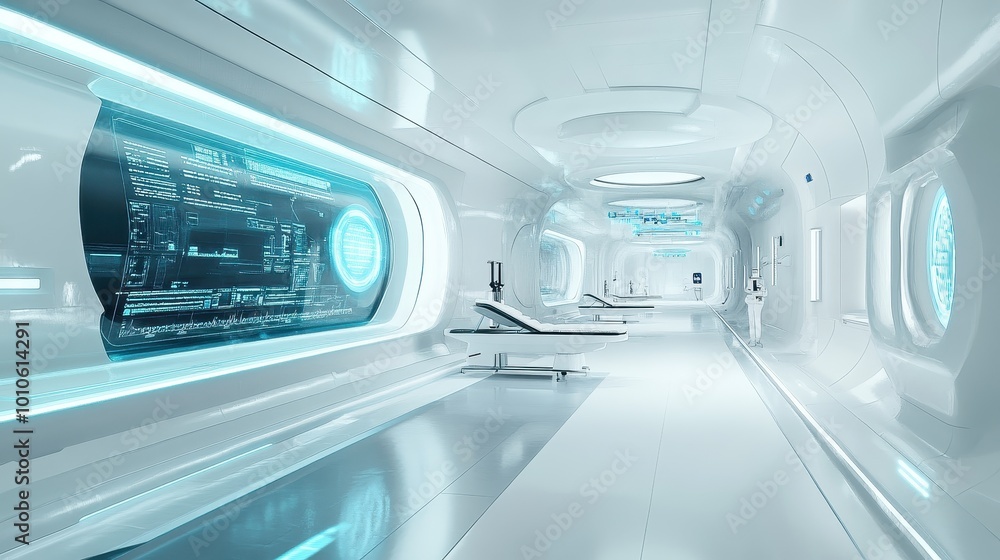 Futuristic Sci-Fi Corridor in Spaceship or Space Station Futuristic Sci-Fi Corridor in Spaceship or Space Station