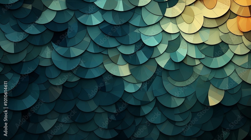Εκτύπωση καμβά Abstract Geometric Pattern of Overlapping Semicircles in Shades of Teal, Green,