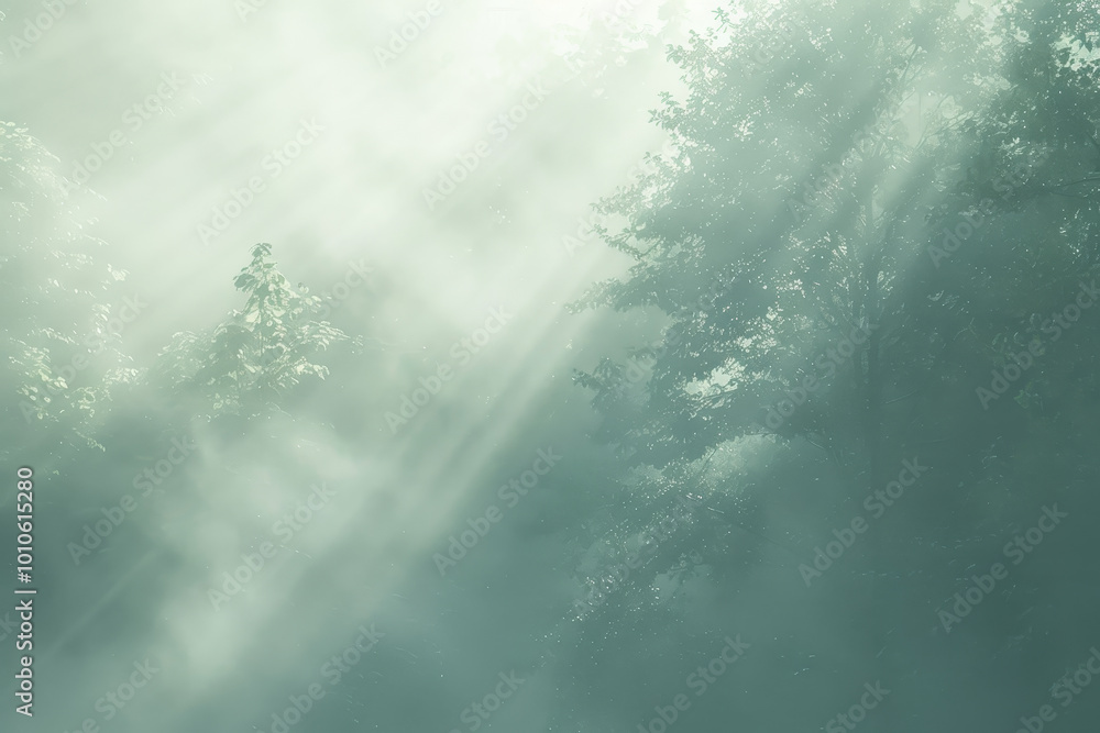 A forest with trees and sunlight shining through the leaves A forest with trees and sunlight shining through the leaves