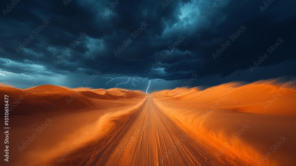 Thunderstorm Over Desert Path Generative AI Thunderstorm Over Desert Path Generative AI