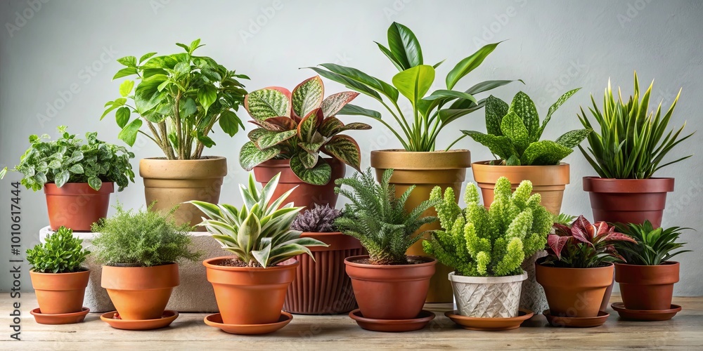 A collection of potted plants with various textures and shapes, showcasing the beauty of nature's diversity within a domestic setting. A collection of potted plants with various textures and shapes, showcasing the beauty of nature's diversity within a domestic setting.