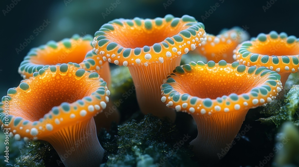Close-up of Vibrant Orange Sea Coral with Green Tips Generative AI Close-up of Vibrant Orange Sea Coral with Green Tips Generative AI