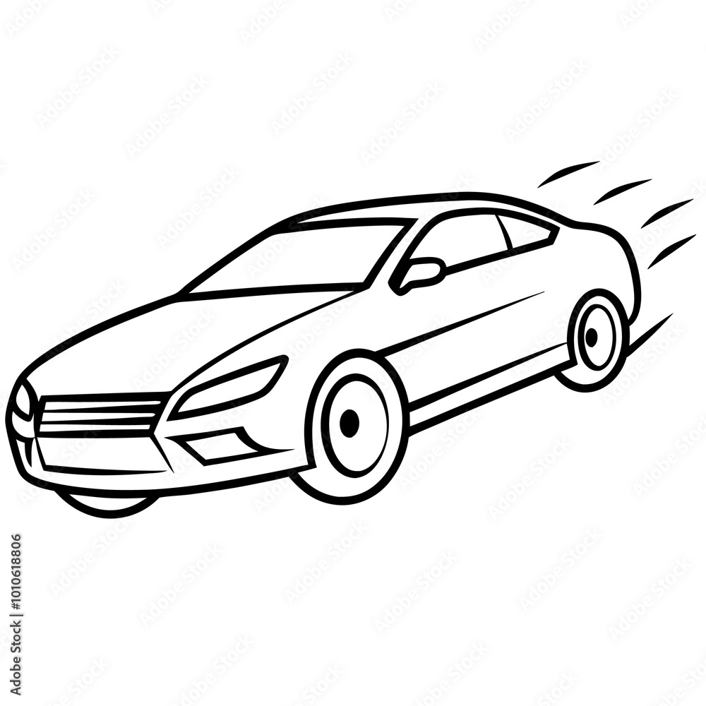 Obraz premium high speed car outline coloring book page line art drawing