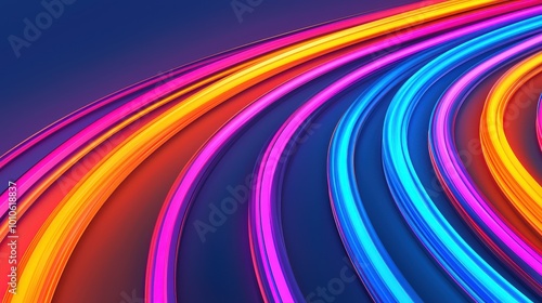 Abstract Neon Lights Background Colorful Curved Lines 3D Render