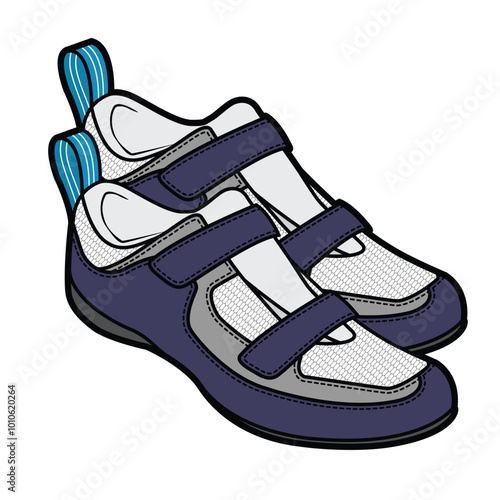 Women velcro strap shoes vector design technical flat drawing 
