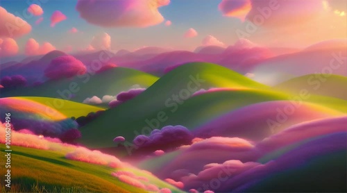 Magical 3D cartoon world. Pastel color sky Magical landscape abstract fabulous pattern Cute candy fantasy in the sky 4k