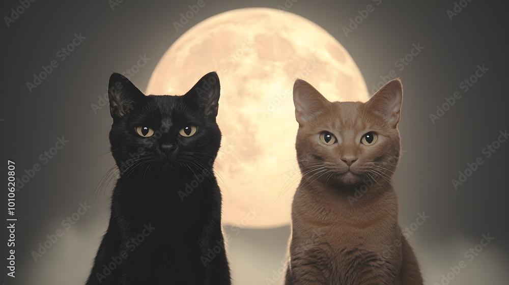 Majestic cats under a glowing full moon Majestic cats under a glowing full moon