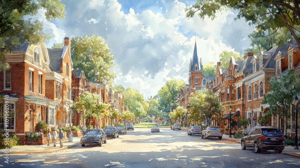 Fototapeta premium Charming Historic Street in Small Town Generative AI