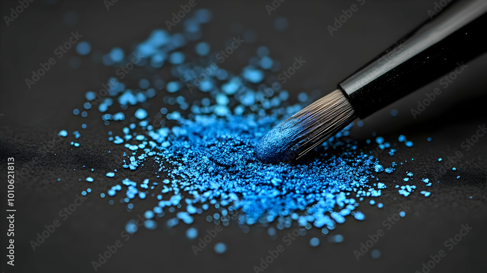 Blue Eyeshadow Glitter on Black Background Blue Eyeshadow Glitter on Black Background