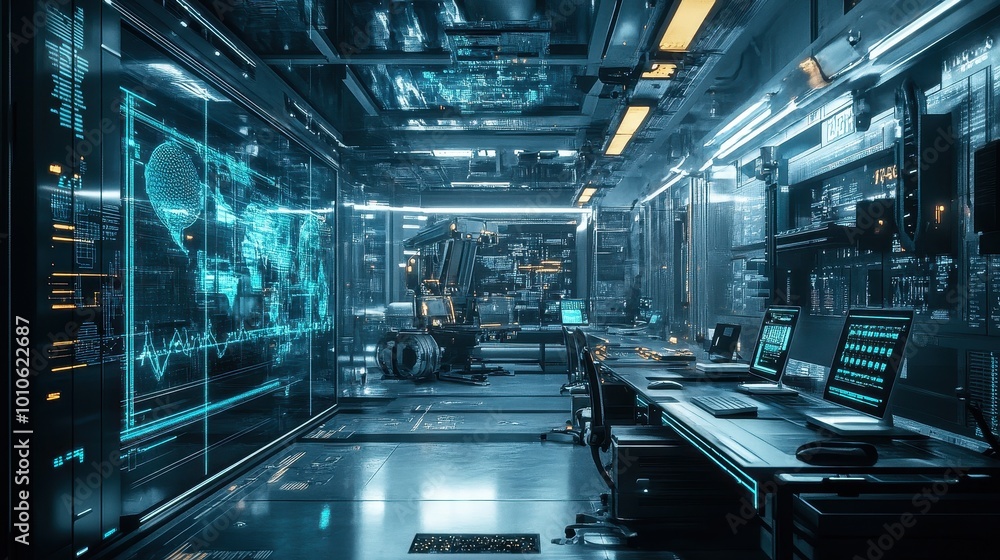 Futuristic Sci-Fi Control Room with Advanced Technology Futuristic Sci-Fi Control Room with Advanced Technology