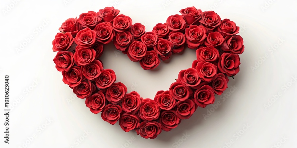 A heart-shaped arrangement of velvety red roses against a simple white backdrop, showcasing the beauty of nature's delicate artistry. A heart-shaped arrangement of velvety red roses against a simple white backdrop, showcasing the beauty of nature's delicate artistry.