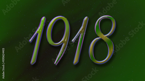 3D green with blue border design of number 1918 on green background.