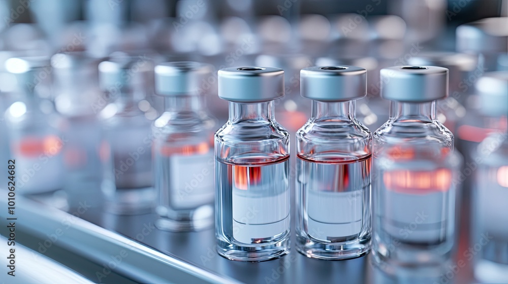 Glass Vials with Liquid in Laboratory Setting Glass Vials with Liquid in Laboratory Setting