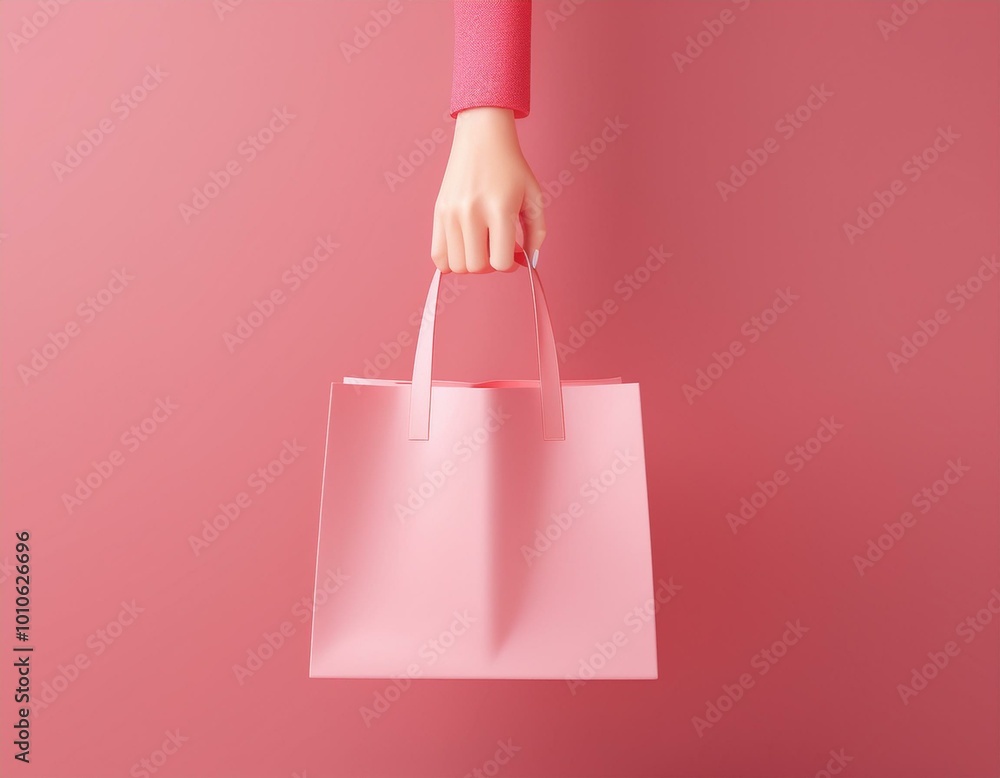Close-up of a woman’s hand holding a pink shopping bag Close-up of a woman’s hand holding a pink shopping bag